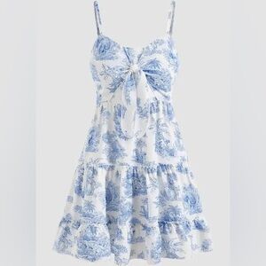 Woven Toile de Jouy Bow Mini Dress